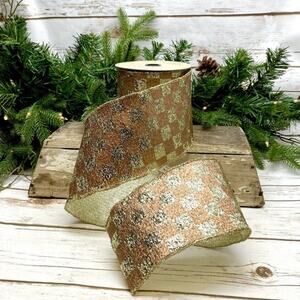 Pink and Gold Metallic Checks 4" x 10 yds Wire Edge Ribbon d.stevens Wreaths